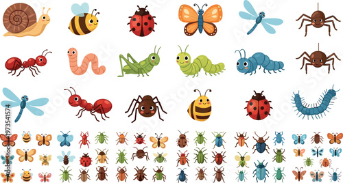 Εκτύπωση καμβά Cartoon vector illustration of insects and creatures with colorful variations in