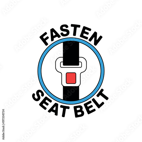 Fasten seat belt safety sign with red buckle and blue circle
