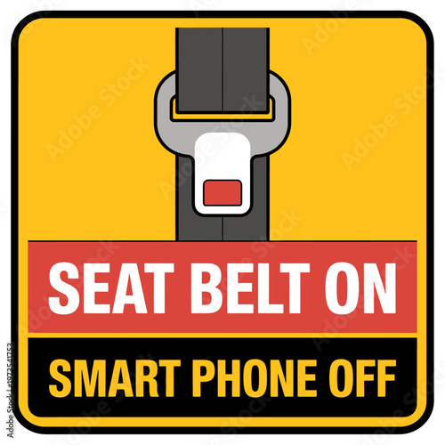 Seat belt on smart phone off road safety sign  warning symbol