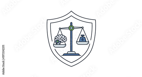 Law Scale Justice Shield Icon Symbol.