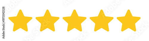 Five yellow stars rating system on white background showing five stars excellence and quality on isolated background.