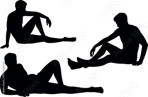 Collection of male silhouettes in relaxed sitting and reclining poses isolated on white background casual posture vector illustration set