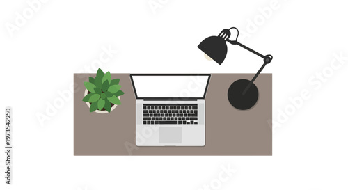 Laptop on a gray desk top.