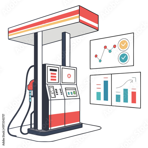 Gas pump with sales charts and graphs fuel retail business analytics