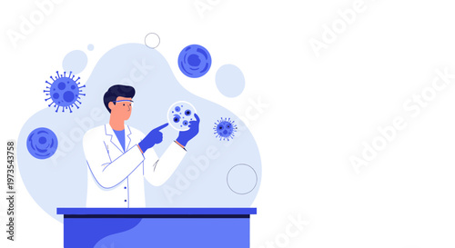Scientist Examines Virus Sample in Petri Dish, Researching Infectious Diseases and Virology