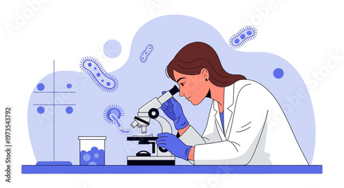 Scientist examining microorganisms under a microscope in a laboratory