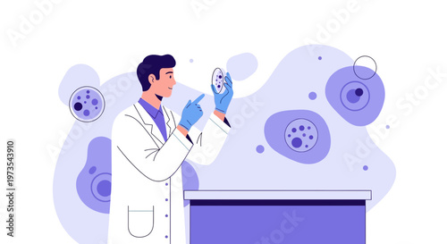 Scientist examining petri dish with microorganisms, laboratory research, scientific discovery