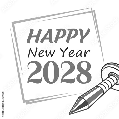 Happy New Year 2028 on Note pushpin white background