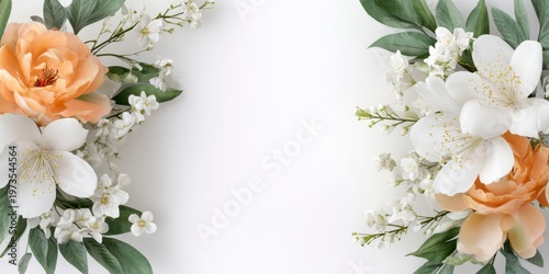 paired orange and white flowers in the corners of an empty background