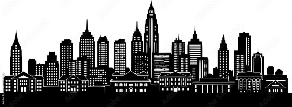 Obraz premium Modern City Skyline Silhouette - Urban Landscape Vector Illustration