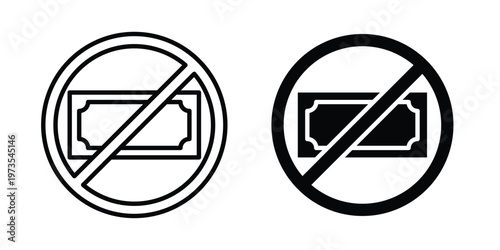 No money icon symbol. Icon in flat style and line. Black and white