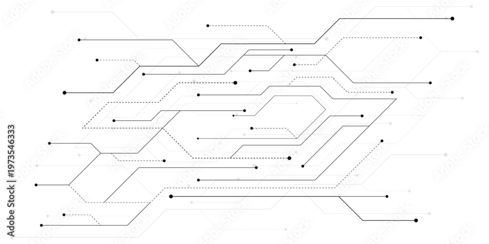 Obraz premium Futuristic digital circuit board pattern, black and white technology background vector, abstract electronic motherboard lines and nodes