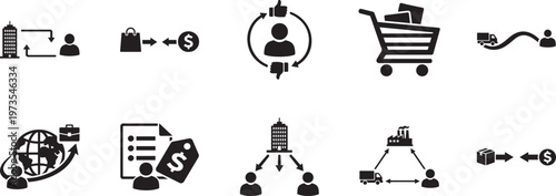 B2C icon set for business, marketing, and customer interaction vector symbols in EPS format