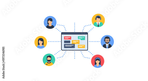 People connected to a computer.