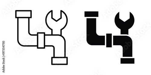 Plumbing icon symbol. Icon in flat style and line. Black and white
