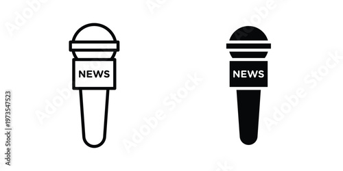 Press Microphone icon symbol. Icon in flat style and line. Black and white