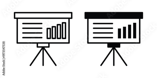 Presentation icon symbol. Icon in flat style and line. Black and white