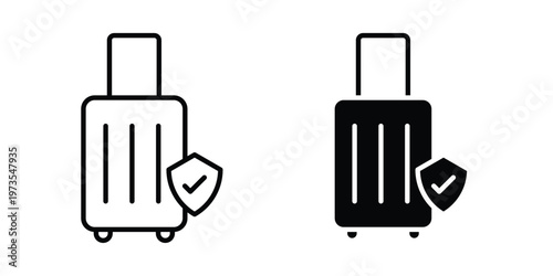 Protection of baggage icon symbol. Icon in flat style and line. Black and white