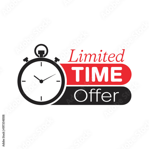 Red clock with limited time offer text on black background