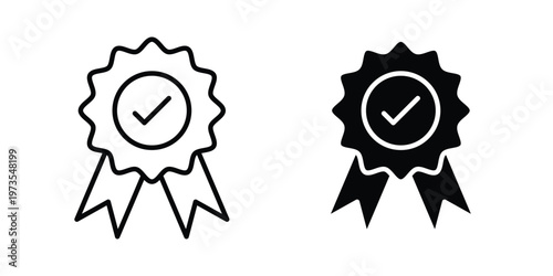 Quality certified badge icon symbol. Icon in flat style and line. Black and white