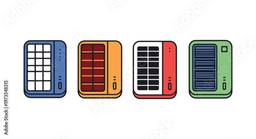 Solar power bank Line art modern color shapes illustration