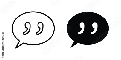 Quote Mark icon symbol. Icon in flat style and line. Black and white