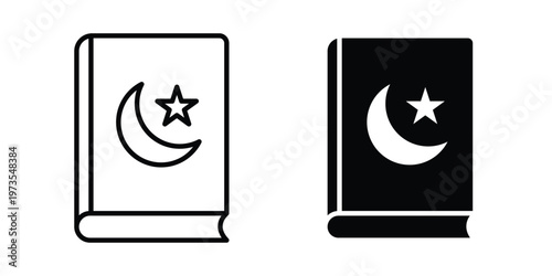 Quran book icon symbol. Icon in flat style and line. Black and white
