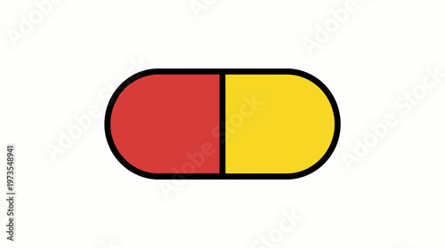 Vibrant Red and Yellow Medical Capsule Illustration for Healthcare and Pharmaceutical Concepts, Symbolizing Treatment and Wellness