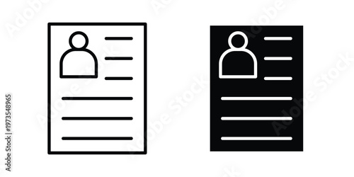 Resume icon symbol. Icon in flat style and line. Black and white