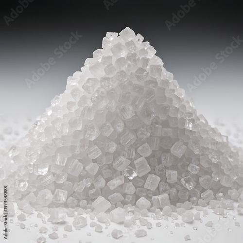 Pile of white salt crystals on gradient background macro shot with clean and minimal composition