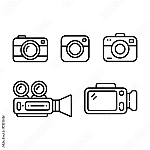 Black Line Art Icons of Cameras and Camcorders digital camera