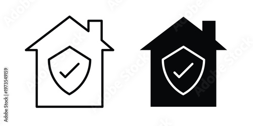 Safe home icon symbol. Icon in flat style and line. Black and white
