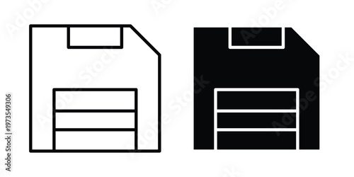 save button icon symbol. Icon in flat style and line. Black and white