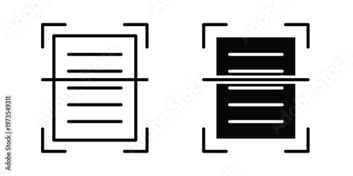 Scan documents icon symbol. Icon in flat style and line. Black and white