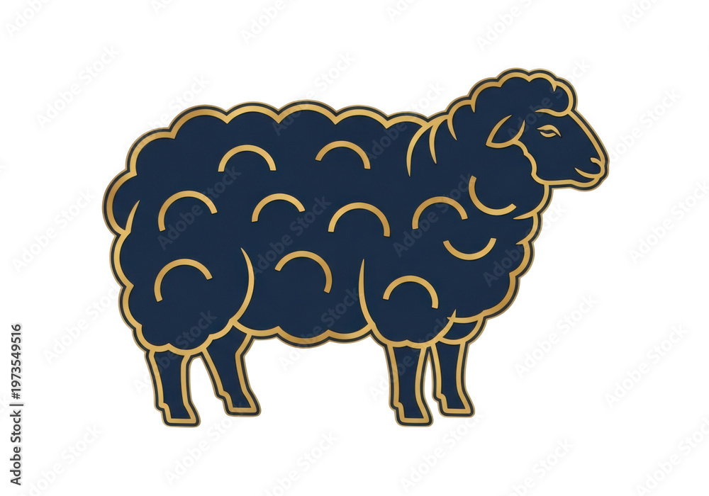 Obraz premium Gold outline of a standing sheep isolated on a transparent background