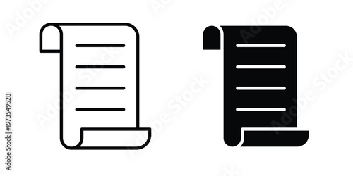 Scroll papyrus paper icon symbol. Icon in flat style and line. Black and white