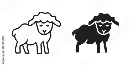 Sheep icon symbol. Icon in flat style and line. Black and white