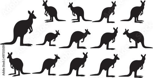 Kangaroo Silhouette Vector Set - Australian Wildlife Icons