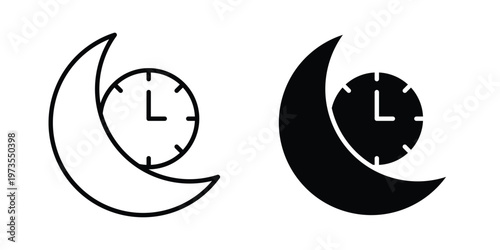 Sleeping time icon symbol. Icon in flat style and line. Black and white