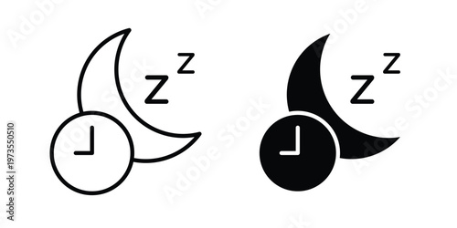 Sleeping time icon symbol. Icon in flat style and line. Black and white