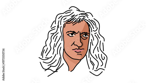 Isaac Newton  portrait, flat vector illustration