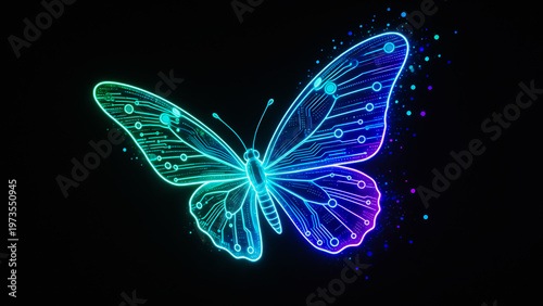 Neon Circuit Butterfly with Digital Aesthetic