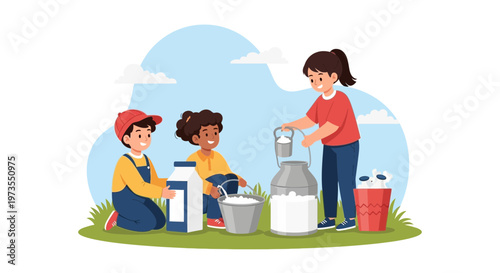 Children learning about dairy production and farming.