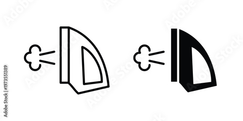 Steaming iron icon symbol. Icon in flat style and line. Black and white