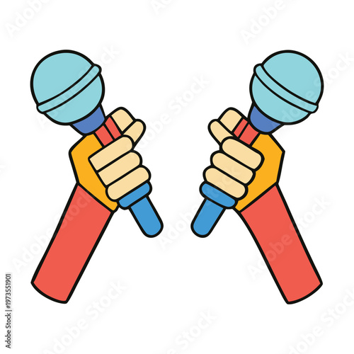 Hands firmly clutching microphones, ready to speak, sing, or perform, capturing the energy, expression, and power of voice in a dynamic, engaging moment.
