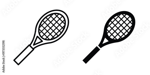 Tennis icon symbol. Icon in flat style and line. Black and white