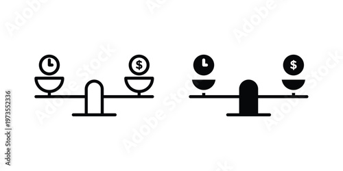 Time and money scale icon symbol. Icon in flat style and line. Black and white