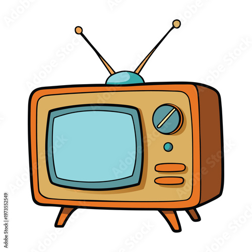 An old-model TV with a boxy frame, curved glass screen, and chunky dials. Its vintage charm brings back nostalgic memories of classic shows and simpler viewing days.