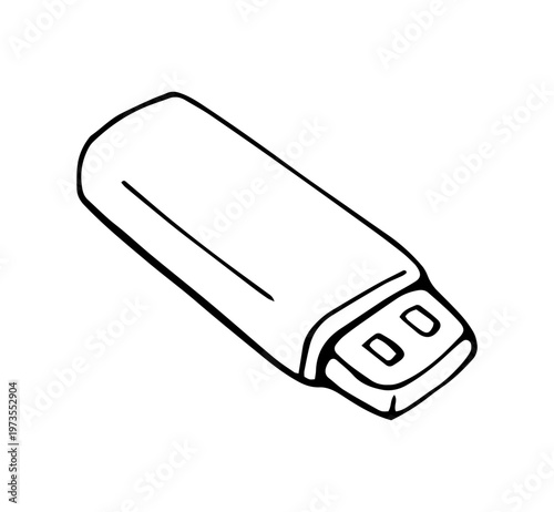 USB flash drive doodle icon portable data storage device hand drawn illustration