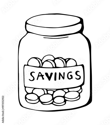 Savings jar doodle icon money container finance concept hand drawn illustration